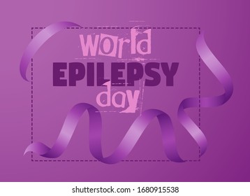 World Epilepsy day. March 26. Purple ribbon symbol and frame in poster