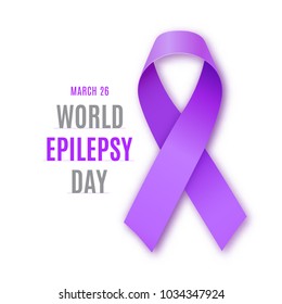 World epilepsy day. Purple ribbon on white background. Epilepsy solidarity symbol. Vector illustration.illustration.