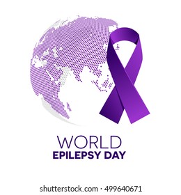 World epilepsy day. Purple ribbon.