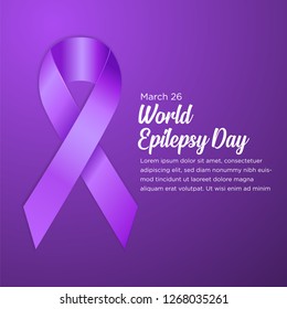 World epilepsy day set. Purple ribbon on white and dark violet background. Epilepsy solidarity symbol. Vector illustration