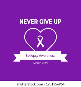 World epilepsy day social media post template. Purple ribbon with love illustration icon isolated on purple background. Epilepsy solidarity symbol. March 26 rd