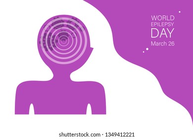 World epilepsy day vector banner template. Purple day raising awareness. Mental diseases, neurology disorders. Abstract human head silhouette with cogwheels mechanism in brain. Poster, booklet design