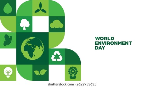 World Evironment Day Background with Ecology Grid Icon Vector Design. For Eco-Awareness Campaigns, Environmental Posters, Nature-Themed Events, Earth-Friendly Promotions