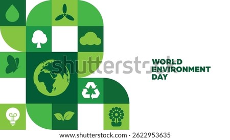 World Evironment Day Background with Ecology Grid Icon Vector Design. For Eco-Awareness Campaigns, Environmental Posters, Nature-Themed Events, Earth-Friendly Promotions