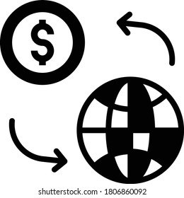 World Exchange with Dollar Currency Concept Vector Glyph Icon Design,  Trade and barter Symbol on White background