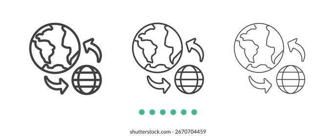 Icono de intercambio mundial. Vector de icono de línea delgada
