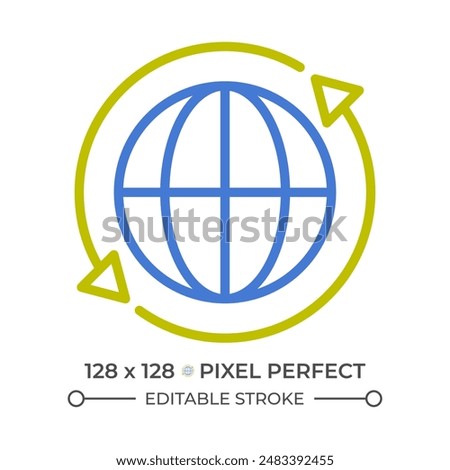 World exchange two color line icon. Worldwide financial interaction. Global transaction. World money transfer bicolor outline symbol. Duotone linear pictogram. Isolated illustration. Editable stroke