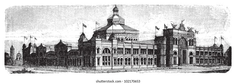 World exhibition building in Chicago - United States 1893 / vintage illustration from Brockhaus Konversations-Lexikon 1908