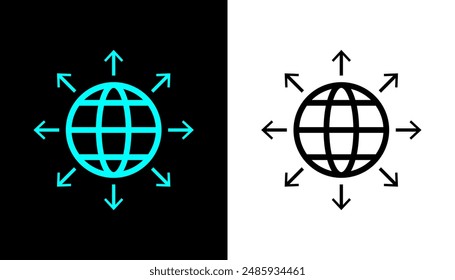 Símbolo de línea de globo de expansión mundial con flechas.