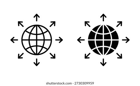 Symbol für die weltweite Erweiterung. Globaler Netzwerk-Symbolsatz. Vektorsymbol für globale Kommunikation. Globales Liniensymbol mit Pfeilen.