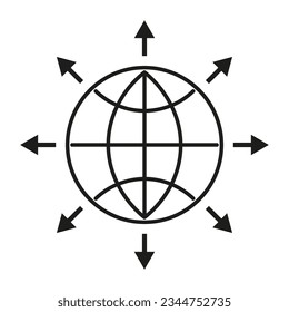 Weltweiternutzungssymbol. Symbol für die globale Linie mit Pfeilen.Vektorgrafik. EPS10.