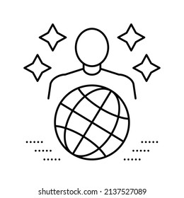 Weltexperte Linie Symbol Vektor. weltweites Expertenzeichen. isoliertes Kontursymbol