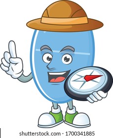 World explorer blue capsule cartoon design style using compass
