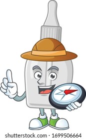 World explorer bottle with pipette cartoon design style using compass