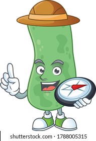 World explorer enterobacteriaceae cartoon design style using compass. Vector illustration