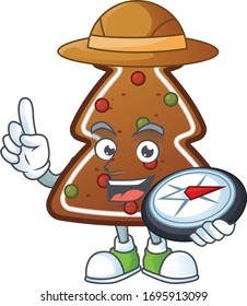 World explorer gingerbread tree cartoon design style using compass