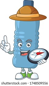 World explorer mineral bottle cartoon design style using compass