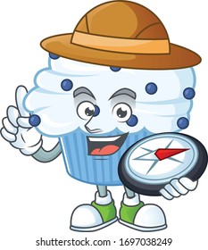World explorer vanilla blue cupcake cartoon design style using compass