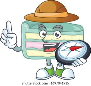World Explorer Vanille Slice Cake Cartoon Design Stil mit Kompass