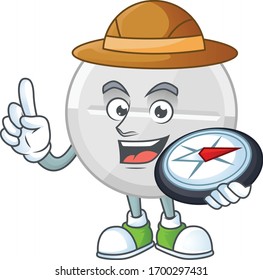 World explorer white pills cartoon design style using compass