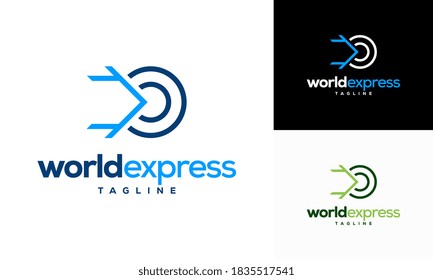 logotipo de entrega de World Express, plantilla de logotipo del vector de la empresa logística
