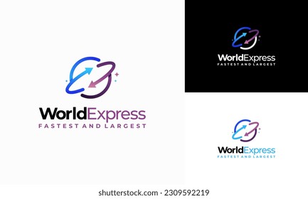 logotipo de entrega de World Express, plantilla de logotipo del vector de la empresa logística