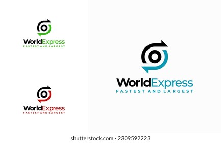 logotipo de entrega de World Express, plantilla de logotipo del vector de la empresa logística
