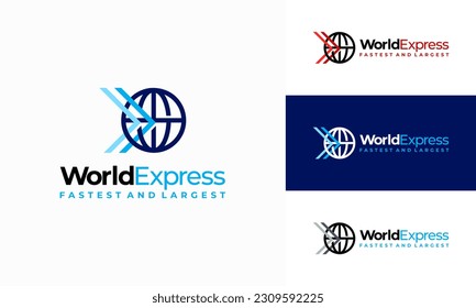 logotipo de entrega de World Express, plantilla de logotipo del vector de la empresa logística