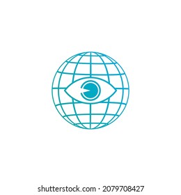 World eye Logo Design with Earth and eye. Vector Illustration