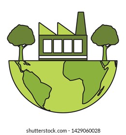 world factory trees eco friendly environment vector illustration