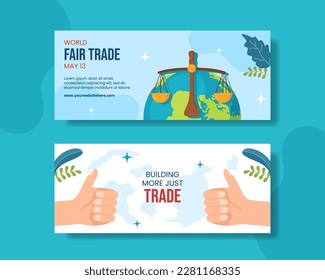World Fair Trade Day Horizontal Banner Cartoon Hand Drawn Templates Background Illustration