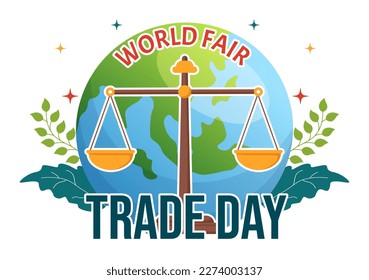 World Fair Trade Day Illustration with Scales Digitally, Climate Justice and Planet Economic in Flat Cartoon Hand Drawn for Landing Page Templates