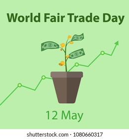 World Fair Trade Day. The Money Tree Grows In A Flowerpot. May 12. Stock Vector Illustration.