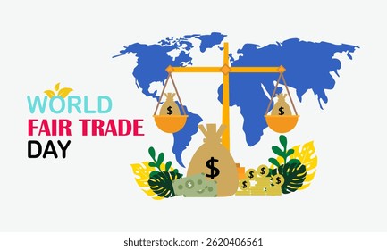 Dia Mundial do Comércio Equitativo Mídias Sociais. Dia Mundial do Comércio Justo Social Media Post Desenho Animado Plana Mão Desenhado Modelos Ilustração de Fundo
