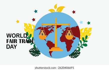 Dia Mundial do Comércio Equitativo Mídias Sociais. Dia Mundial do Comércio Justo Social Media Post Desenho Animado Plana Mão Desenhado Modelos Ilustração de Fundo
