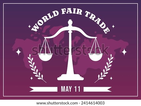 World Fair Trade Day Vector Illustration on 11 May with Gold Coins, Scales and Hammer for Climate Justice and Planet Economic in Flat Background