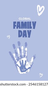 Weltfamilientag. Handabdruck von Eltern und Kindern.Happy Family Day Gedenkbanner Template Design.Vektorgrafik.Ideal für Poster,Grußkarten,Website.