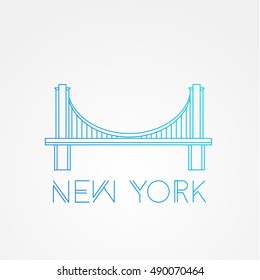 World famous Brooklyn Bridge. Greatest Landmarks of America. Linear modern style vector icon symbol of New York, US. Minimalist one line Trendy symbol.