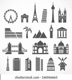 World famous buildings abstract silhouettes