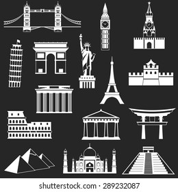 World famous buildings abstract silhouettes - vector illustration