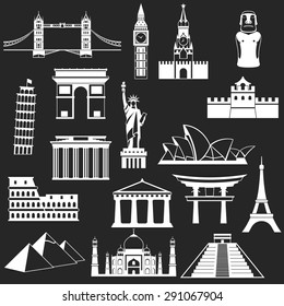 World famous buildings abstract silhouettes