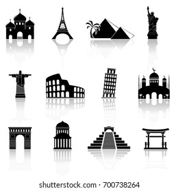 World Famous Buildings Abstract Silhouettes. Landmarks Icons Set.