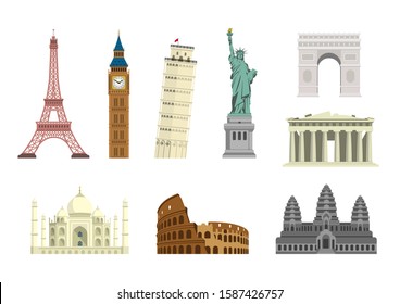 World famous buildings vector illustration set ( world heritage ) / Statue of liberty, Eiffel tower etc.