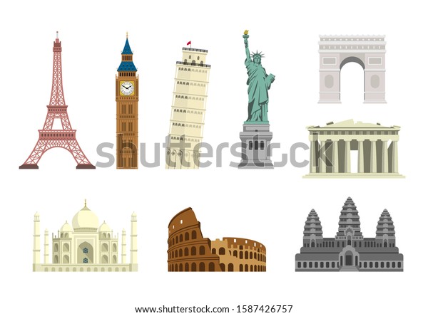 World Famous Buildings Vector Illustration Set 스톡 벡터(로열티 프리) 1587426757 ...