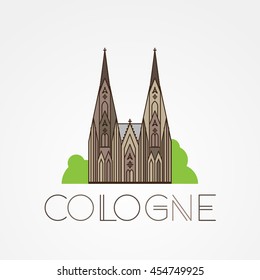 World famous Cologne cathedral. Greatest Landmarks of europe.. Linear vector icon for Koln Germany. Minimalist one line travel sign