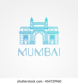 World famous Gate to India. Greatest Landmarks of Asia. Linear modern style vector icon symbol of India, Mumbai.