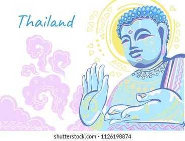 World famous landmark collection; Asia  Thailand  Phuket  The Big Buddha  Bright decorative vision cultural heritage the world  Stylized vector illustration for your design 