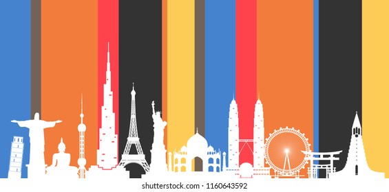 World famous Landmark paper art. Global Travel And Journey Infographic . Vector Flat Design Template.vector/illustration.Can be used for your banner, business, education, website or any artwork.
