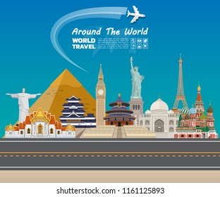 World famous Landmark paper art. Global Travel And Journey Infographic . Vector Flat Design Template.vector/illustration.Can be used for your banner, business, education, website or any artwork.