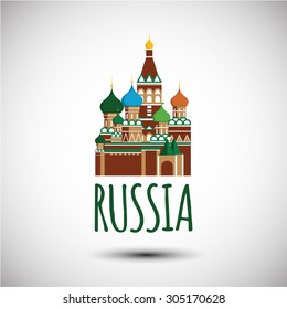 World famous landmark - Saint Basil cathedral. The symbol of Russia, Moscow. Colorful minimalistic style.